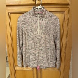 Talbots long sleeve gray, pink and white quarter zip pullover